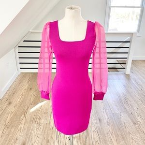 NWT XS house of Harlow, sheer long sleeve body con fuchsia, pink,m